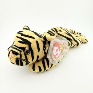 Vintage 1995 TY Beanie Babies - Stripes the Tiger & Plastic Tags Cover Plush